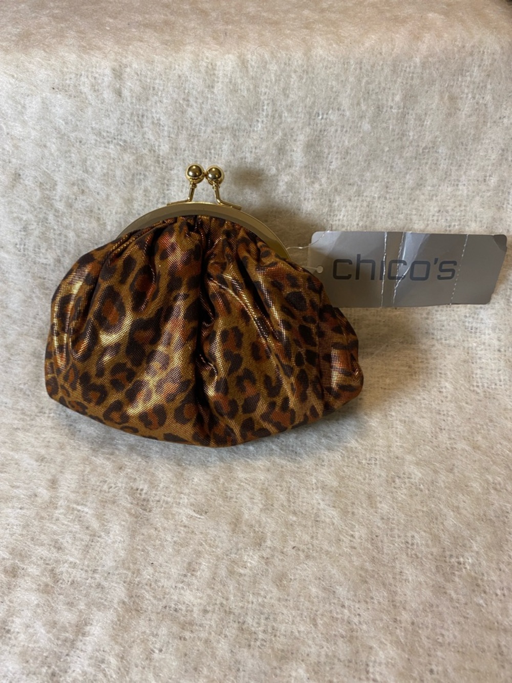 Chico's Leopard Print Coin Purse with Gold Frame